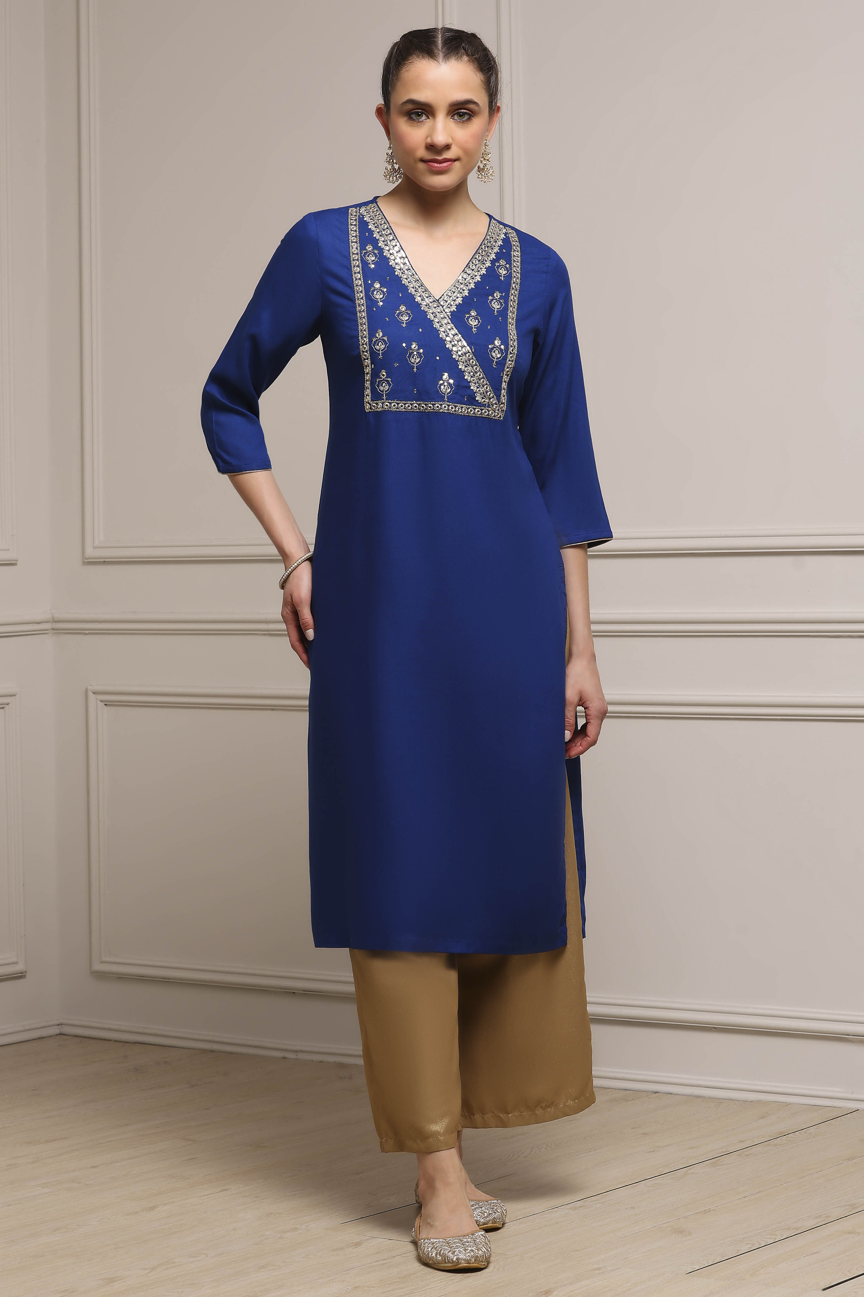 Blue Viscose Rayon Straight Dyed Kurta image number 6