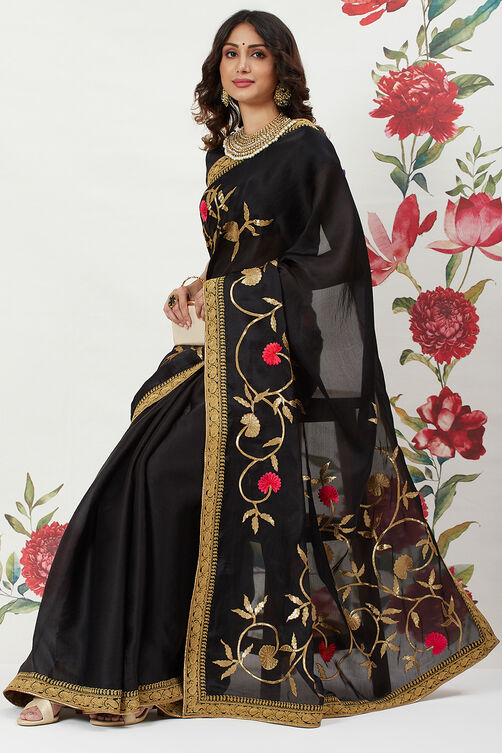 Rohit Bal Maroon Chanderi Silk Solid Saree With Blouse image number 0