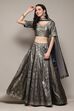 Navy Blue Polyester Straight Kurta Lehenga Set image number 0