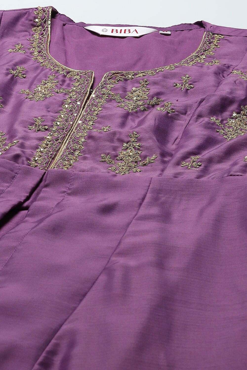 Violet Jersey Anarkali Kurta Churidar Suit Set image number 1