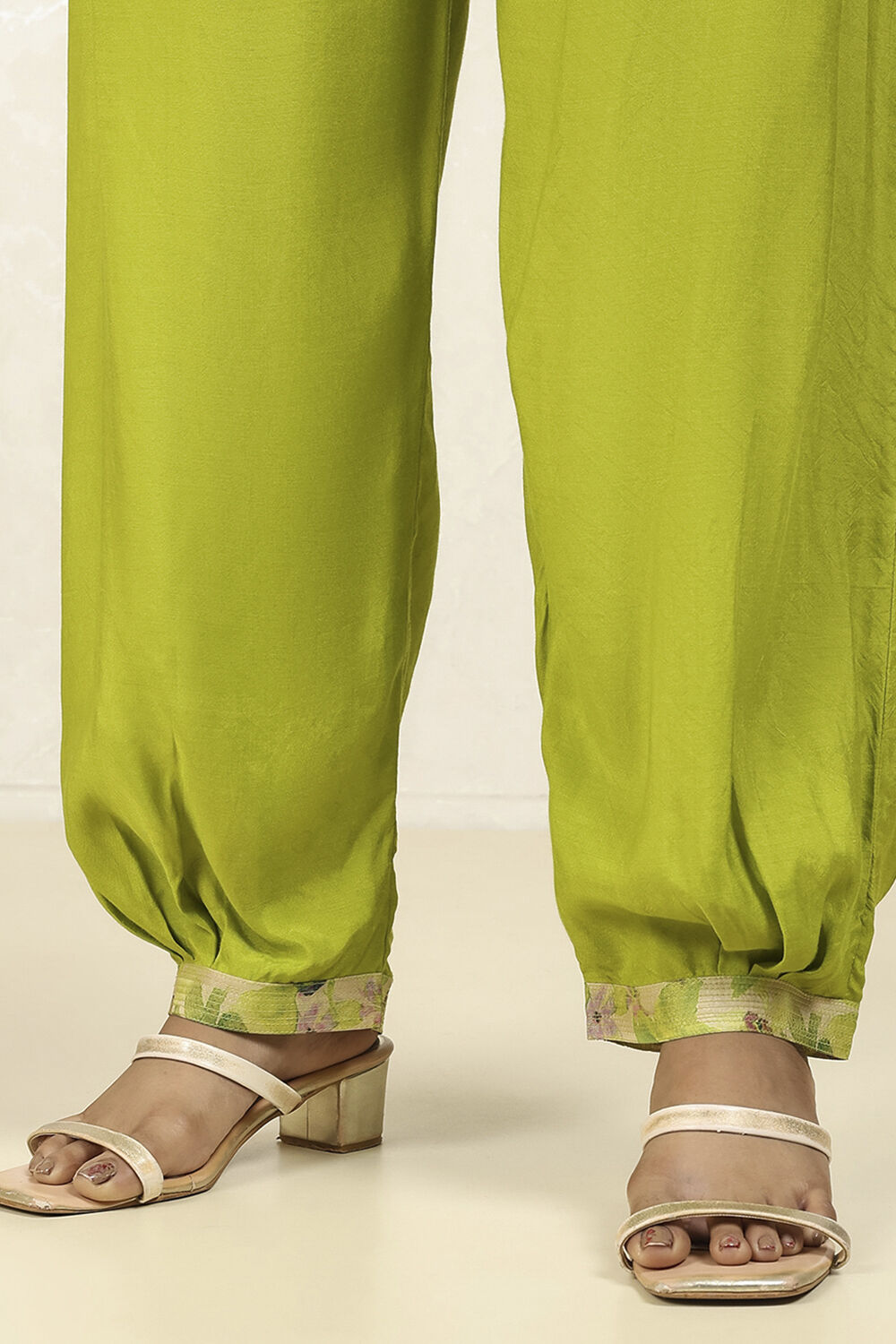 Green Cotton Hand Block Print Unstitched Suit Set image number 3