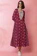 Blue Rayon Flared Lace Printed Dress image number 4