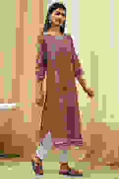 Rust Cotton Printed Straight Kurta image number 3