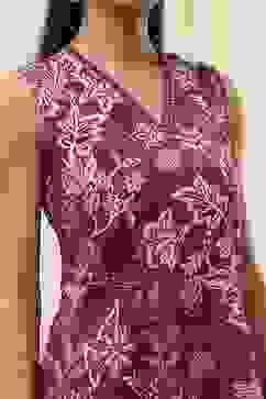 Berry Purple Cotton Floral Peplum Suit Set image number 1