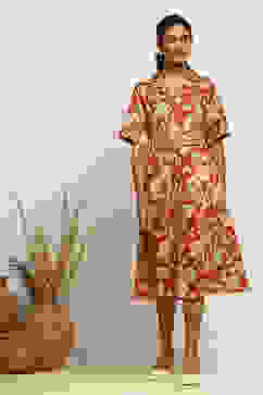 Rust Pure Cotton Floral Printed Straight Dress image number 5