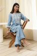 Blue Cotton Embroidered Straight Kurta Set image number 0