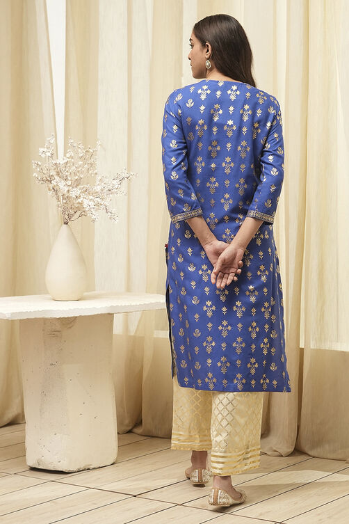 Navy Blue Rayon Straight Kurta Pants Set image number 4