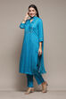 Light Pink LIVA Gathered Yarndyed Kurta Regular Pants Suit Set image number 4