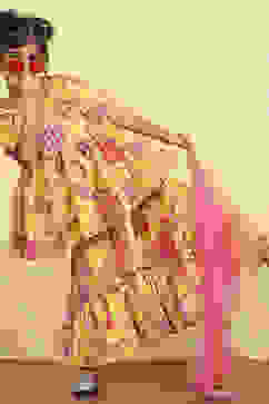 Yellow Cotton Printed Kalidar Sharara Suit Set image number 6