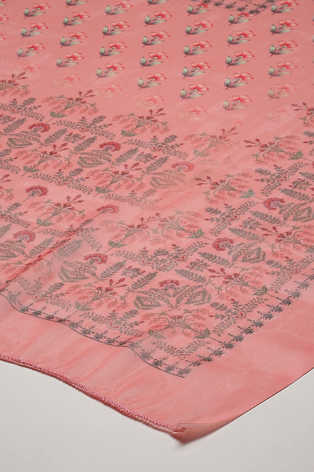 Peach Cotton Screen Print Unstitched Suit Set image number 17