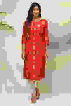 Red Straight Viscose Kurta image number 0