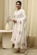 White/Pink Cotton Machine Embroidered Unstitched Suit Set image number 4