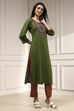 Green Cotton Hand Block Print Unstitched Suit Set image number 6