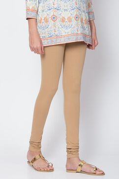 Camel Cotton Blend Dyed Leggings image number 2