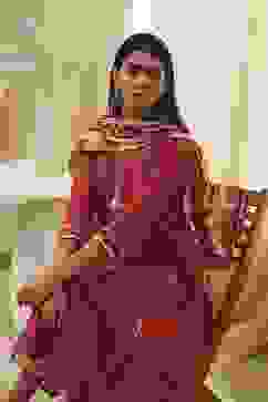 Rust Cotton Yarn-Dyed Kalidar Suit Set image number 7