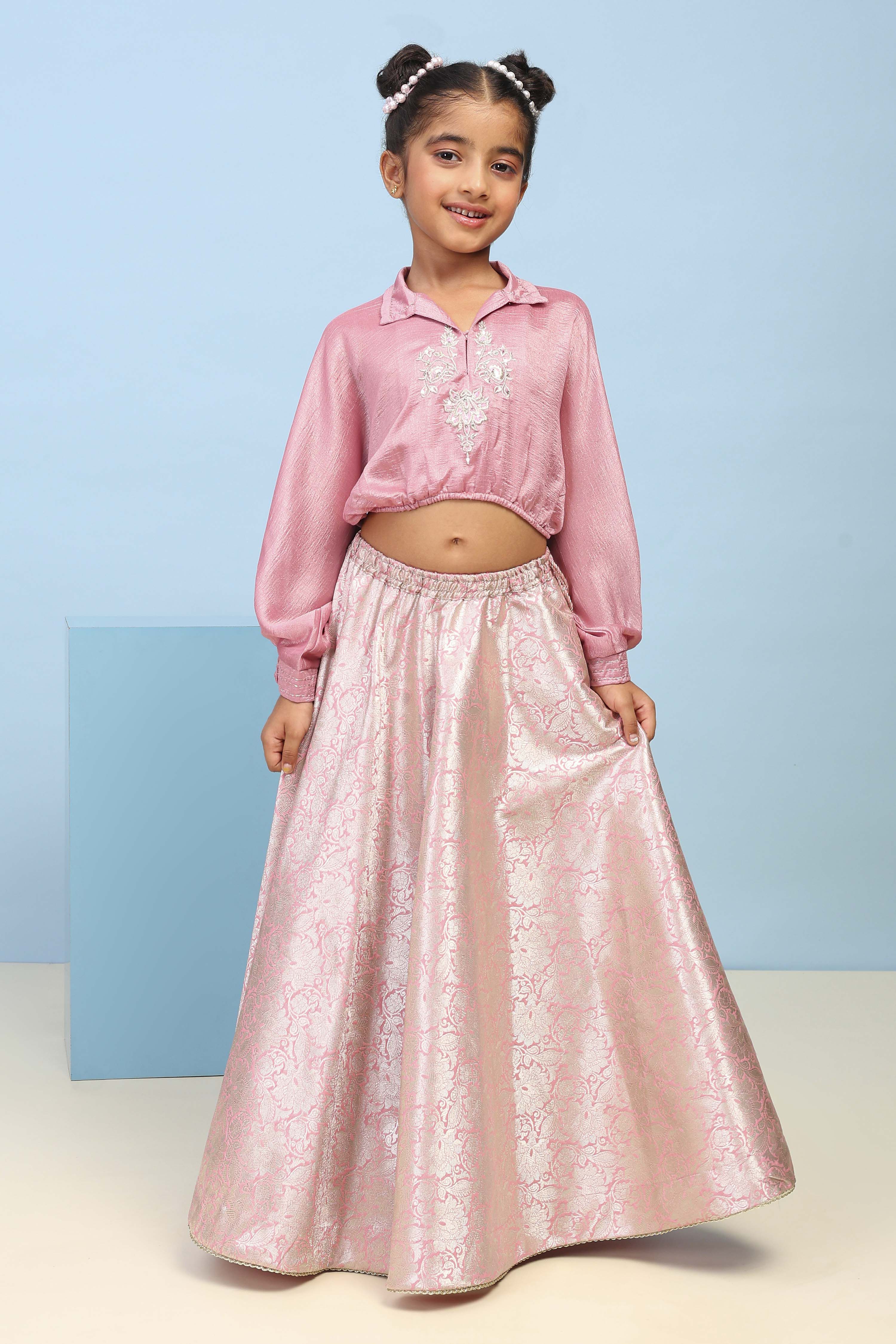 Lilac Polyester Flared Lehenga Set image number 6