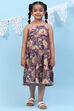 Blue Rayon Tiered Printed Kurta image number 3