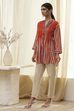 Orange Modal Printed Shirt-Style Short Kurta image number 2