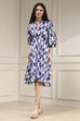 Indigo Cotton Flared Yarndyed Dress image number 5