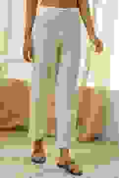 Cream-Colored Cotton Solid Regular Pants image number 4