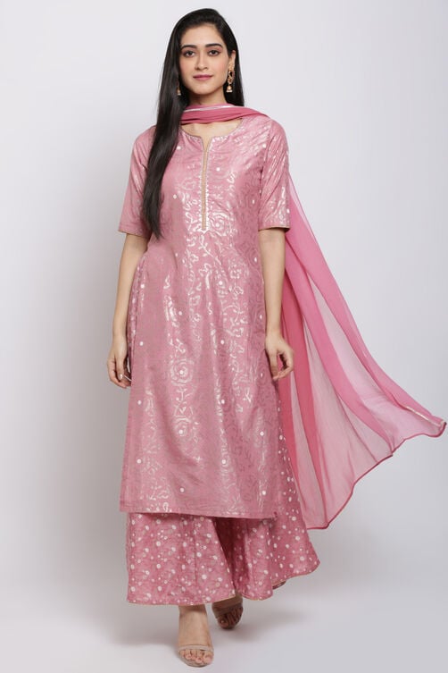 Onion Pink Art Silk Straight Kurta Sharara Suit Set image number 0