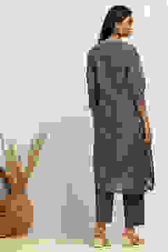 Green Chanderi Printed Straight Kurta Set image number 4