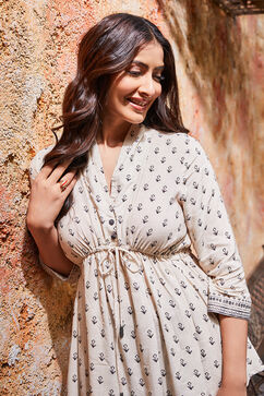 Charcoal Rayon Asymmetric Printed Kurta Set image number 8