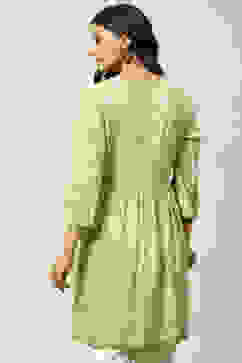 Green Cotton Flared Printed Kurti image number 4