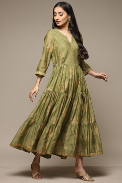 biba green dress with jacket Buy BIBA Emerald Green Silk Festive Tiered Anarkali Dress at Amazon.in