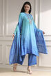 Turquoise Printed Straight Suit Set
