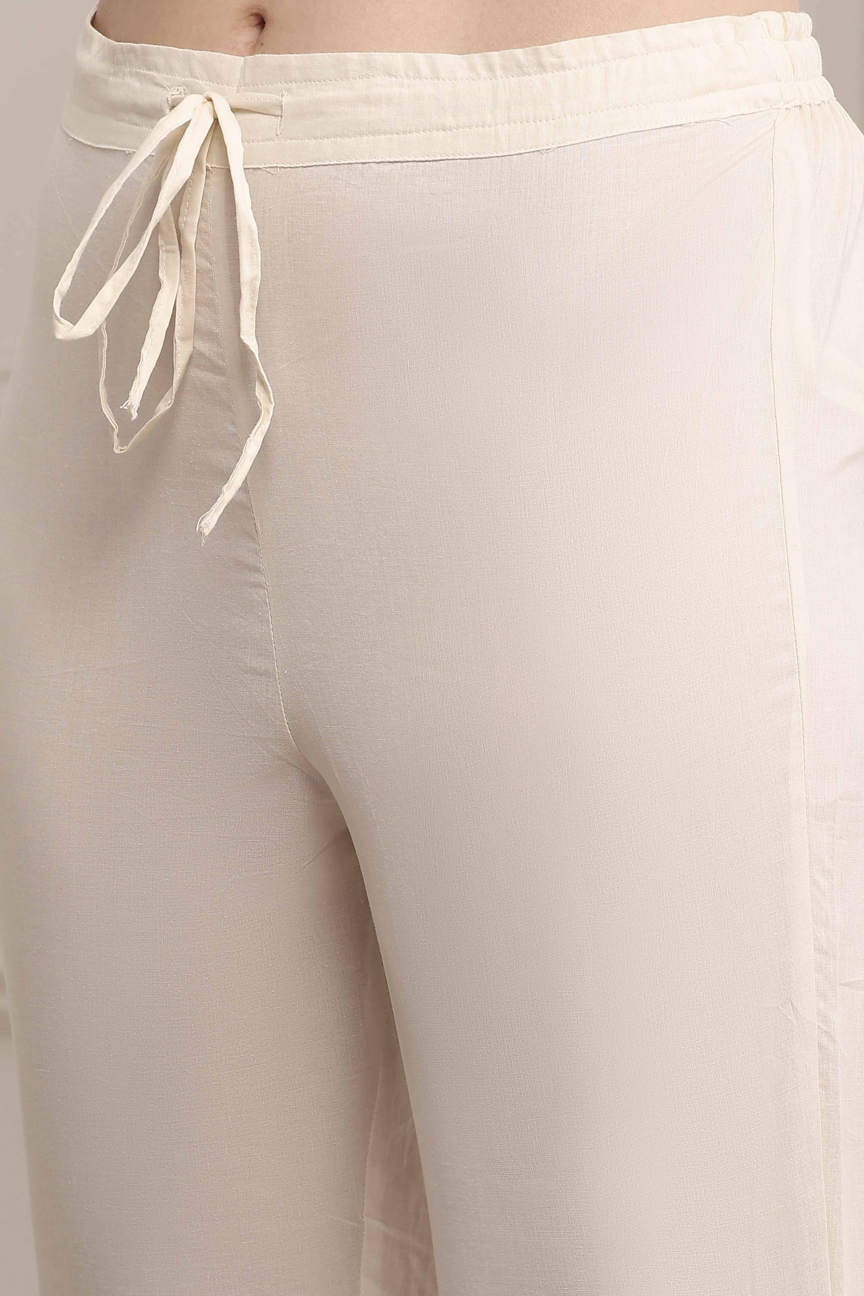 Off White Art Silk Straight Kurta Regular Pant Suit Set image number 2