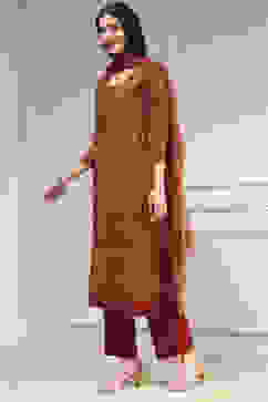 Red Cotton Screen Print Unstitched Suit Set image number 4