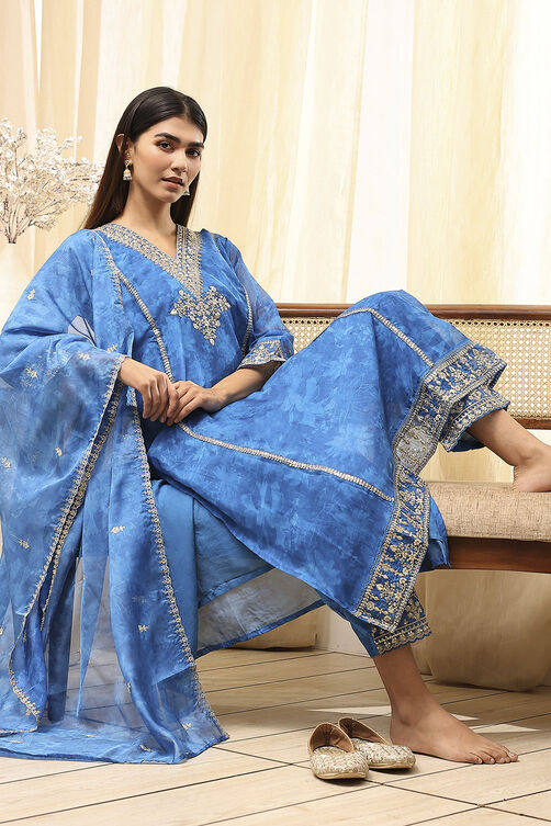 Blue Dyed Straight Suit Set image number 1