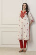 Ivory & Orange Cotton Ethnic Motif Printed Straight Kurta image number 4