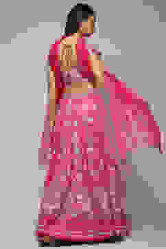 Fuchsia Viscose Embroidered Lehenga Set image number 8