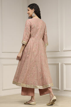 Old Rose Chanderi Anarkali Dyed Fusion Set image number 4