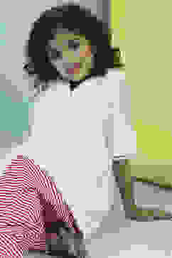 White and Red Cotton Gathered Kurta Set image number 7