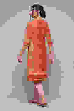 Coral Cotton Straight Kurta Palazzo Suit Set image number 5