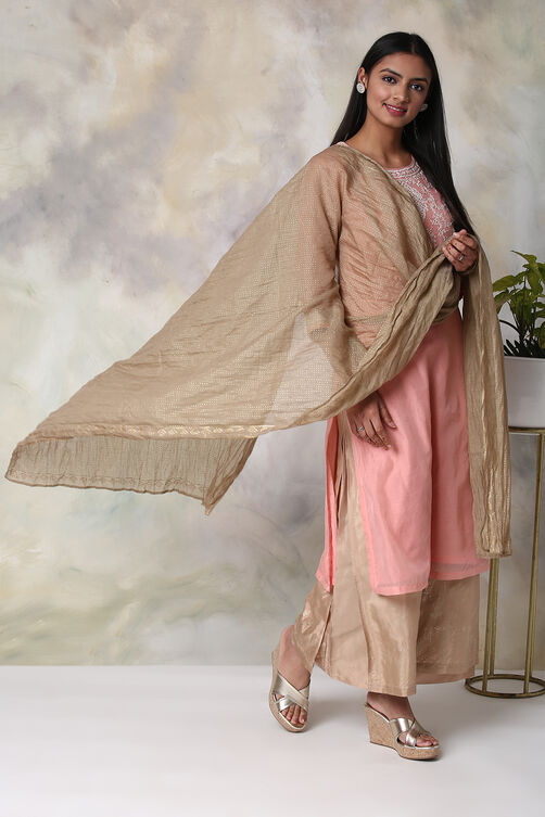 Brown Cotton Silk Printed Dupatta image number 0