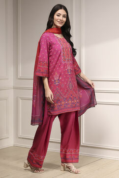 Pink Viscose Rayon Straight Printed Suit Set image number 5