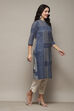 Blue Cotton Flax Narrow Kurta Pant Suit Set image number 5