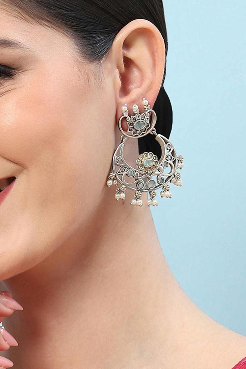 Oxidised Mint Brass Earrings image number 1