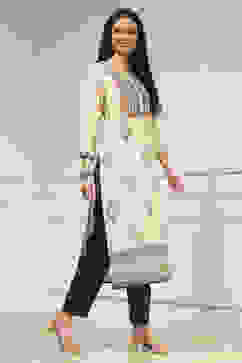 Off White Handloom Cotton Hand Block Print Unstitched Suit Set image number 6