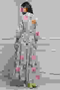 Light Blue Cotton Floral Tiered Dress image number 3