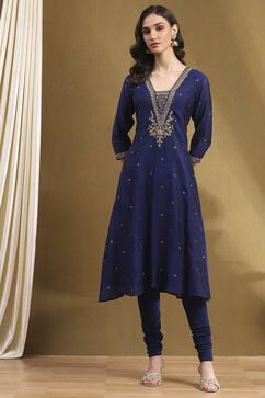 Navy Blue Embroidered Festive Kalidar Suit Set image number 6