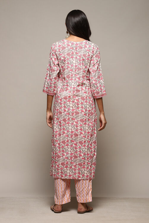 Pink Cotton Handloom Unstitched Suit Set image number 5