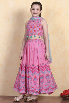 Pink Polyester Lehenga Set image number 3