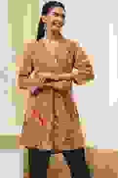 Rust Printed Straight Short Kurta image number 5