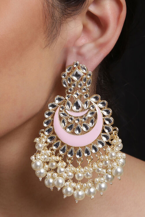 Pink stone with pearl and rose gold finish image number 0