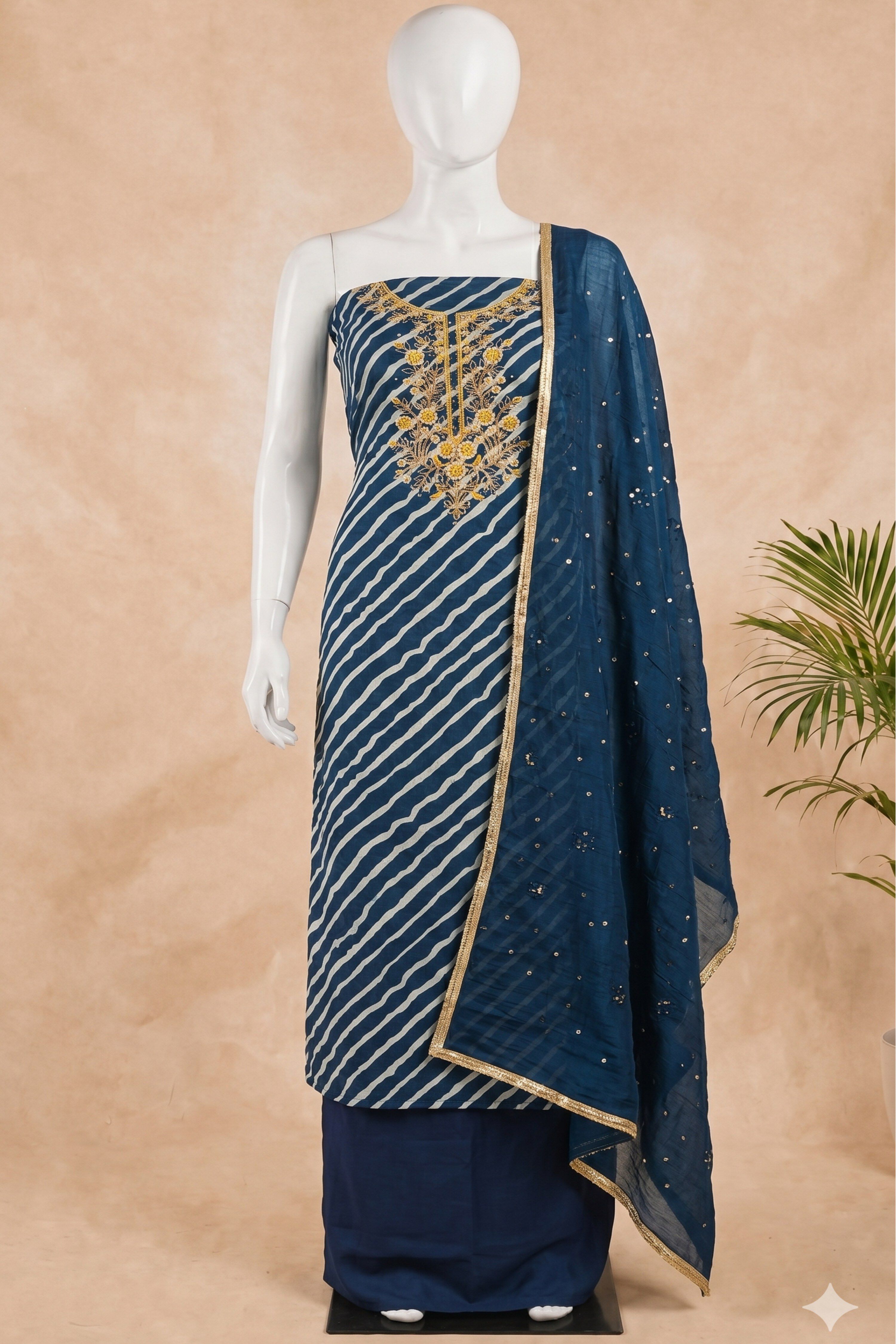 Pink Chanderi Embroidery With Rajasthani Lehriya Print Unstitched Suit Set image number 4